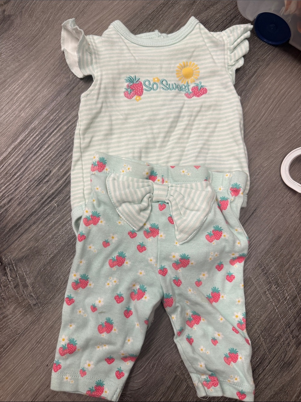 Little Me Mint Green Strawberry Matching Set